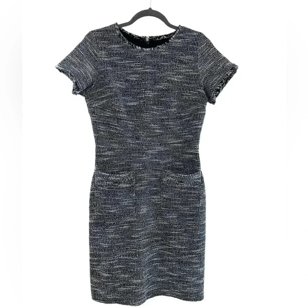 LOFT Boucle Tweed Navy White Pocket Short Sleeve Dress Women's Size 4